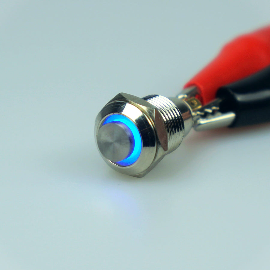 10mm AV Illuminated Momentary Switch Blue Ring - Raised Actuator