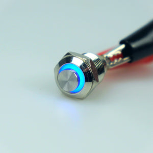 10mm AV Illuminated Latching Switch Blue Ring - Raised Actuator