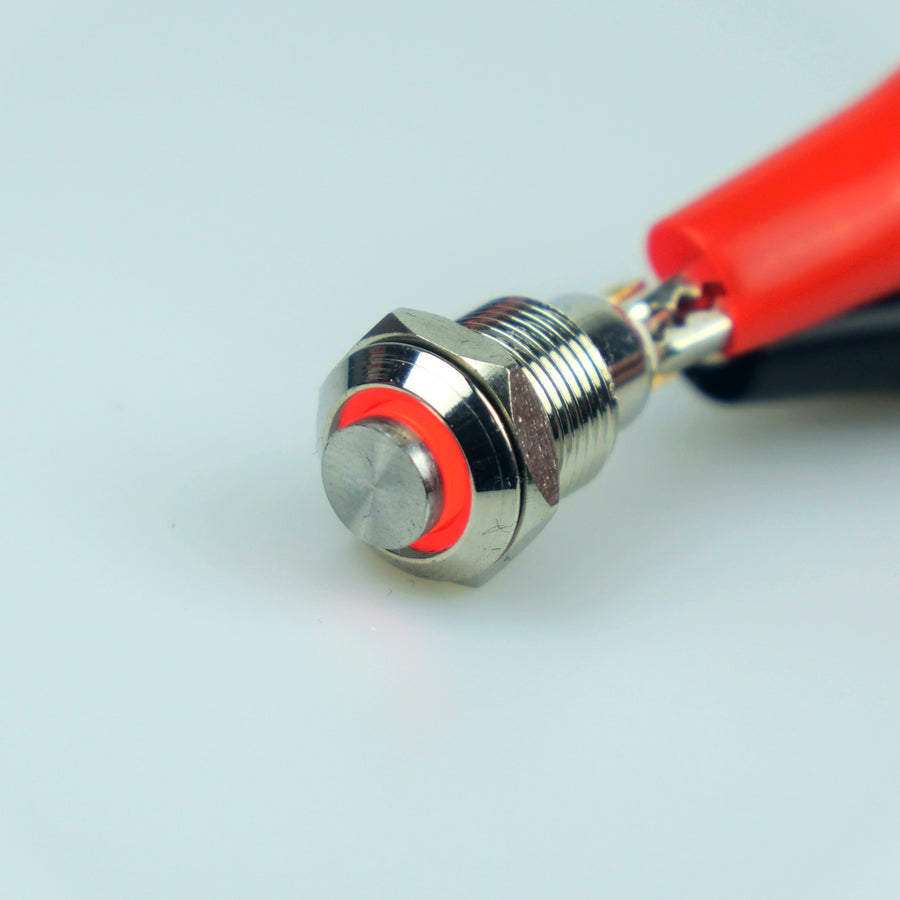 10mm AV Illuminated Momentary Switch Red Ring - Raised Actuator
