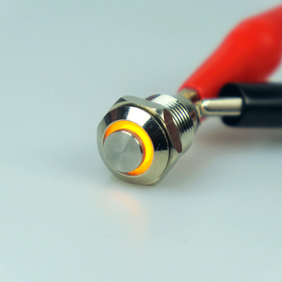 10mm AV Illuminated Momentary Switch Yellow Ring - Raised Actuator