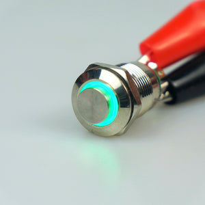 12mm AV Illuminated Momentary Switch Green Ring - Raised Actuator