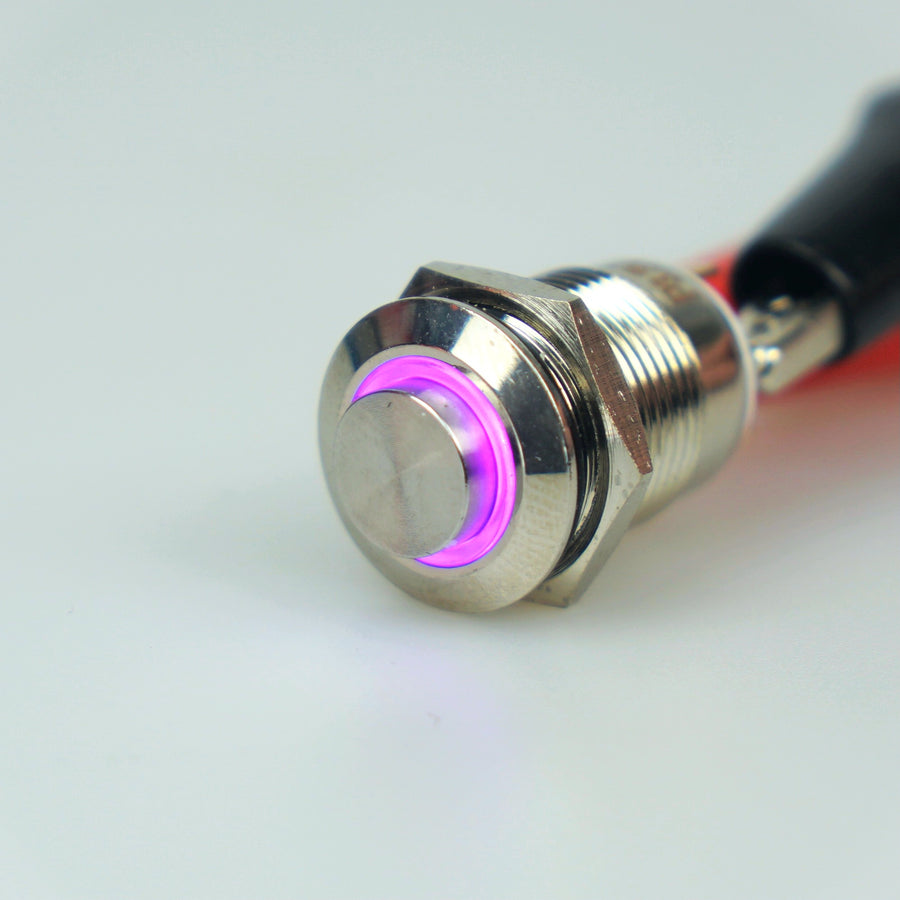12mm AV Illuminated Momentary Switch Purple Ring - Raised Actuator