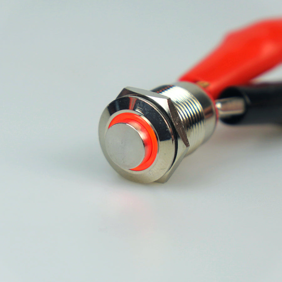 12mm AV Illuminated Momentary Switch Red Ring - Raised Actuator