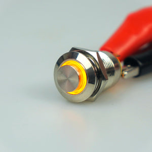 12mm AV Illuminated Momentary Switch Amber/Yellow Ring - Raised Actuator