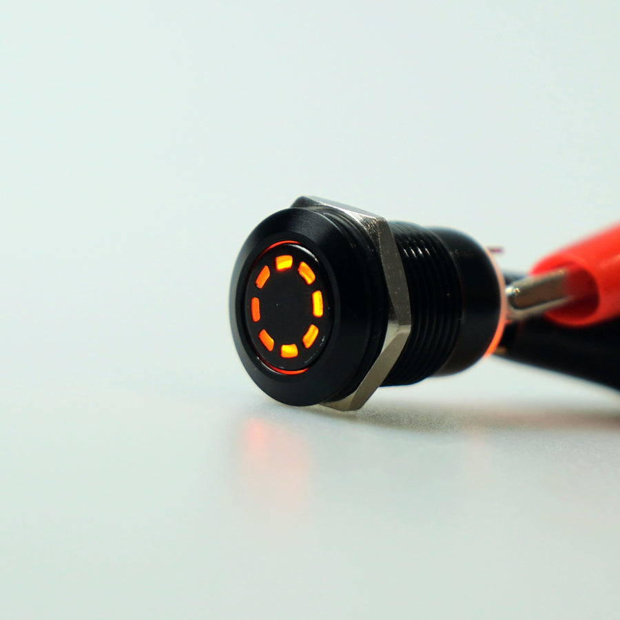 12mm Black AV Illuminated Momentary Switch Orange - Dashed Ring