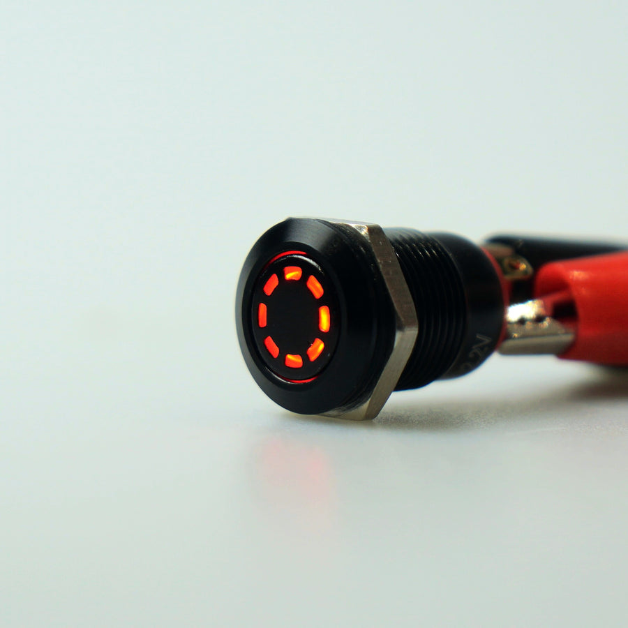 12mm Black AV Illuminated Momentary Switch Red - Dashed Ring