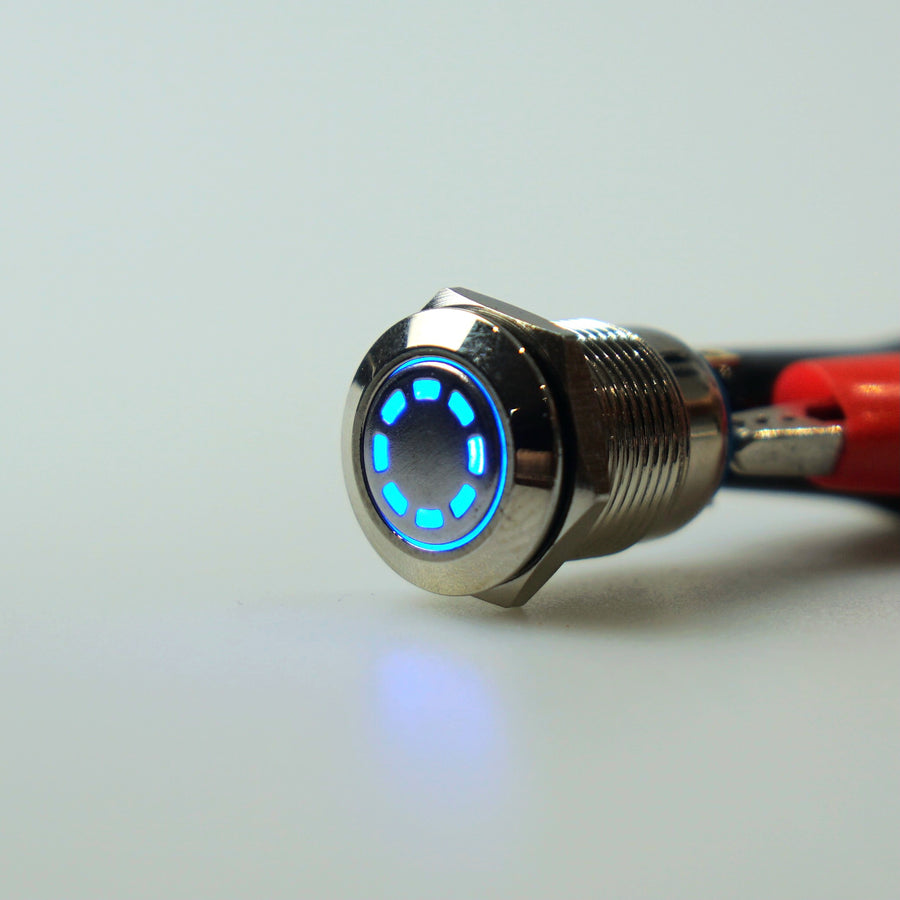12mm AV Illuminated Momentary Switch Blue - Dashed Ring