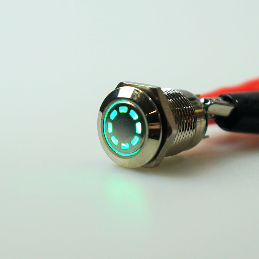12mm AV Illuminated Momentary Switch Green - Dashed Ring