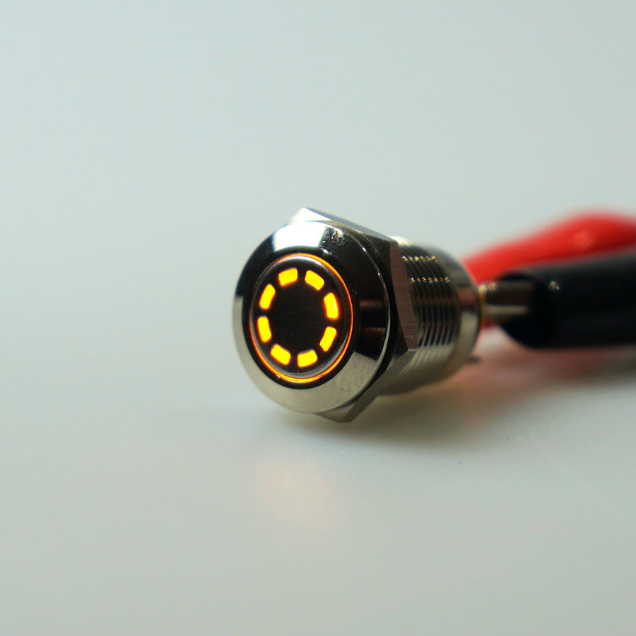 12mm AV Illuminated Momentary Switch Yellow - Dashed Ring