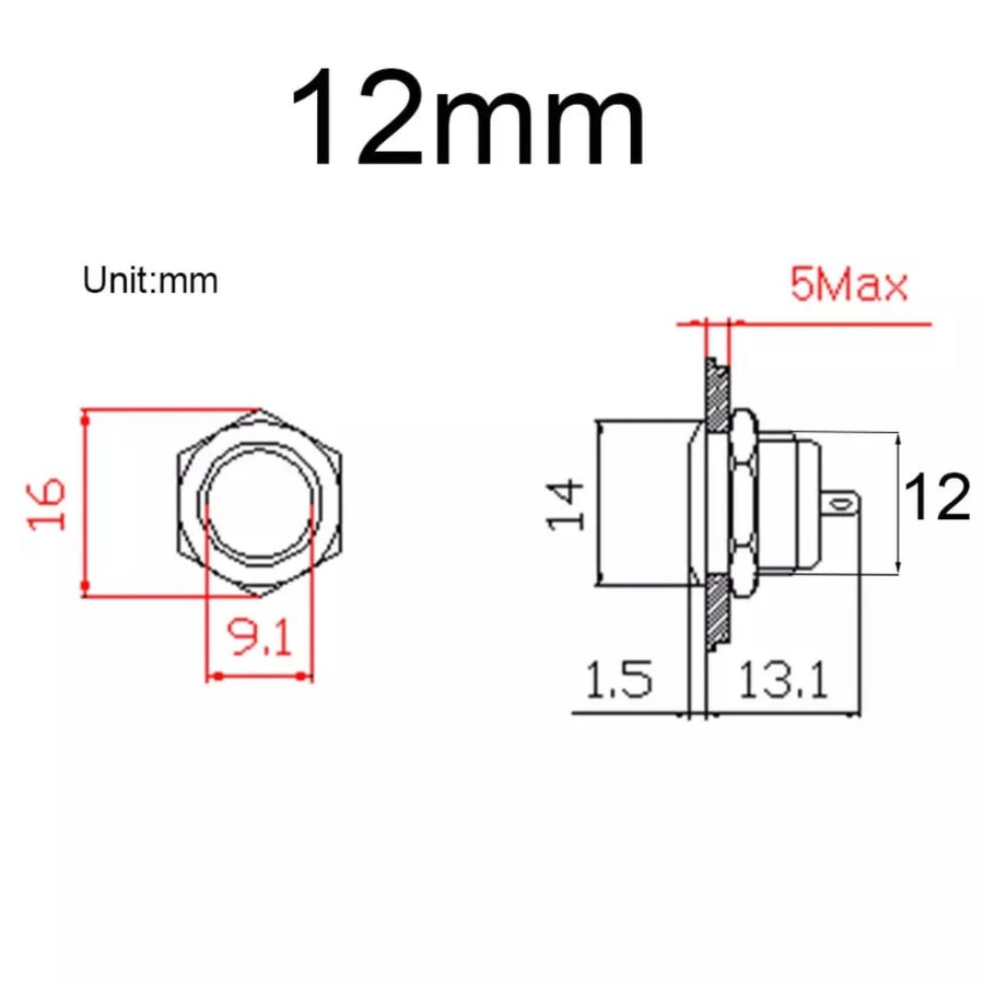 Short Body 12mm AV Illuminated Momentary Switch White Ring
