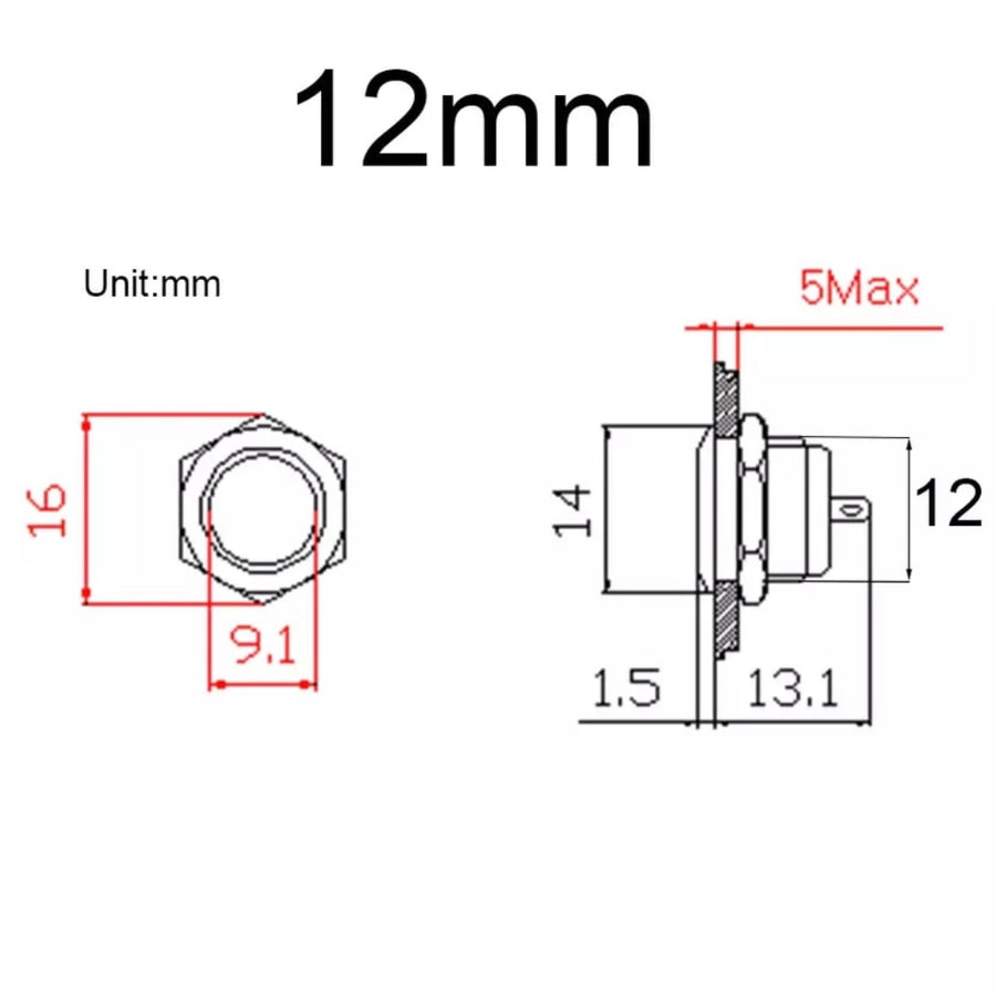 Short Body Black 12mm AV Illuminated Momentary Switch Yellow Ring