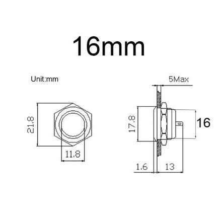 Short Body 16mm Momentary Switch Black