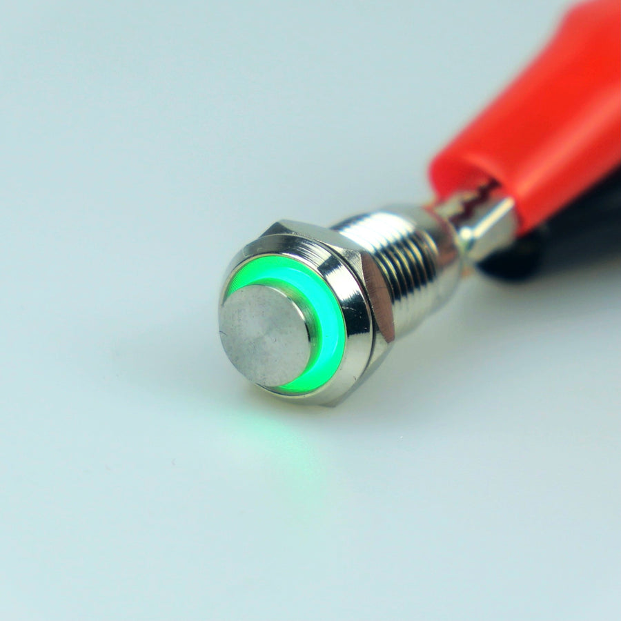 8mm AV Illuminated Momentary Switch Green Ring - Raised Actuator