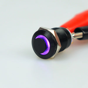 12mm Black AV Illuminated Momentary Switch Purple Ring - Raised Actuator