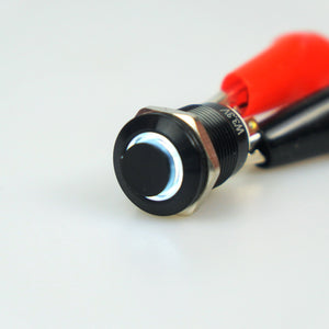 12mm Black AV Illuminated Momentary Switch White Ring - Raised Actuator