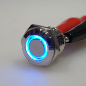 16mm AV Illuminated Momentary Switch Blue Ring