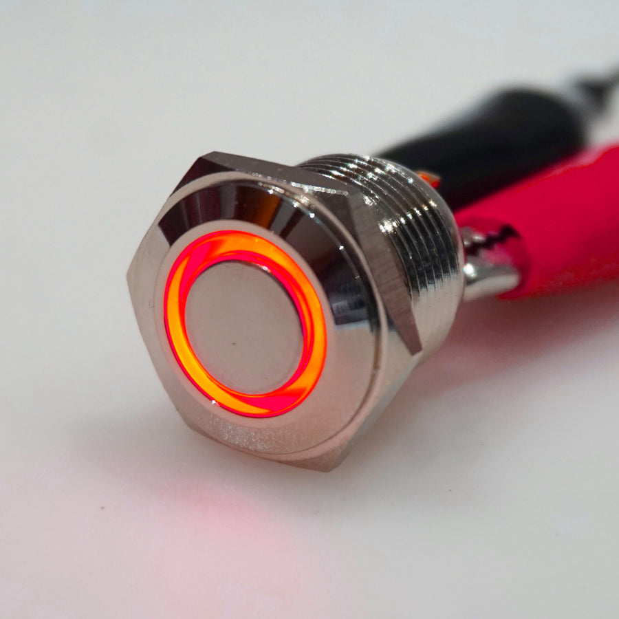 16mm AV Illuminated Momentary Switch Red Ring