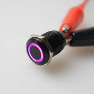12mm Black AV Illuminated Momentary Switch Purple Ring