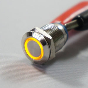 12mm AV Illuminated Momentary Switch Amber/Yellow Ring